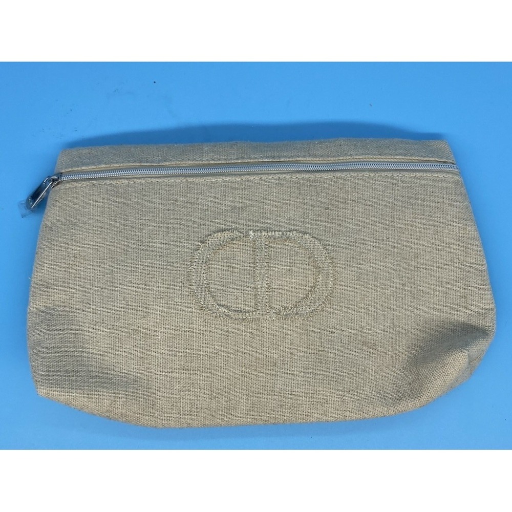 Dior Beaute Makeup Bag Beige Linen Blend Zipper Cotton Polyester